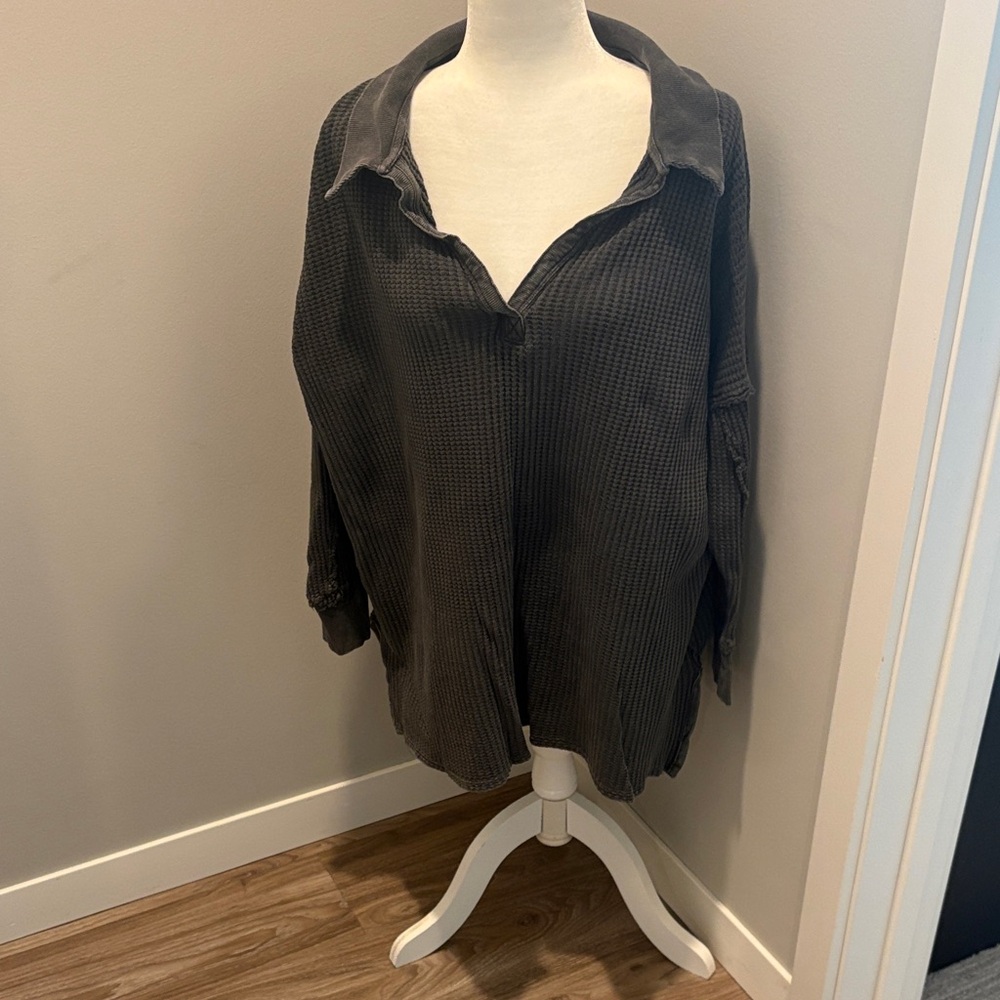 We The Free Charcoal Waffle Knit Top